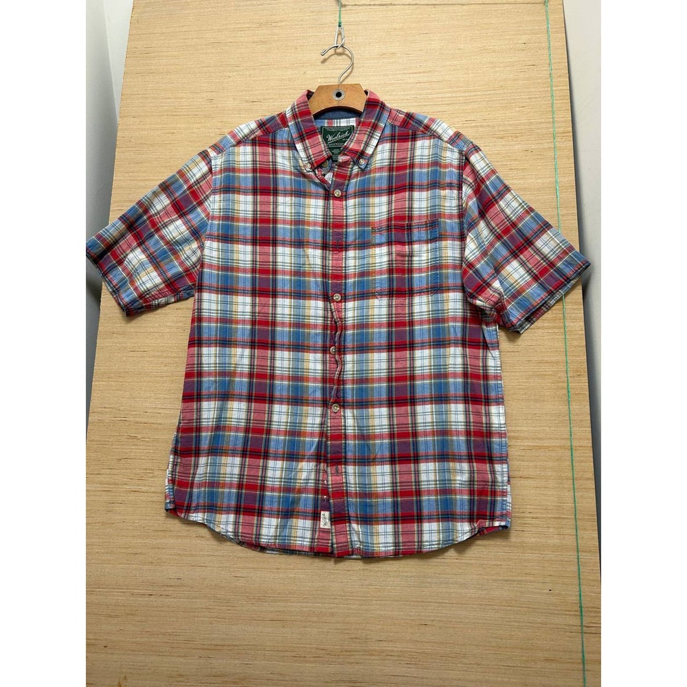 Woolrich Mens Plaid Short Sleeve Button Down Shirt, Casual Outdoor Clothing